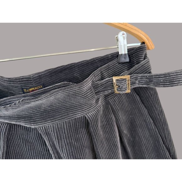 Rubinacci Napoli Gray Corduroy Pleated Trousers With Belt Size 48 Made In Italy - Picture 4 of 8